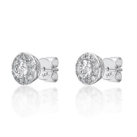 0.75 Carat Lab Grown Diamond Round Halo Stud Earrings for Women in 14k White Gold (G-H, VS2-SI1) Post With Friction Back 