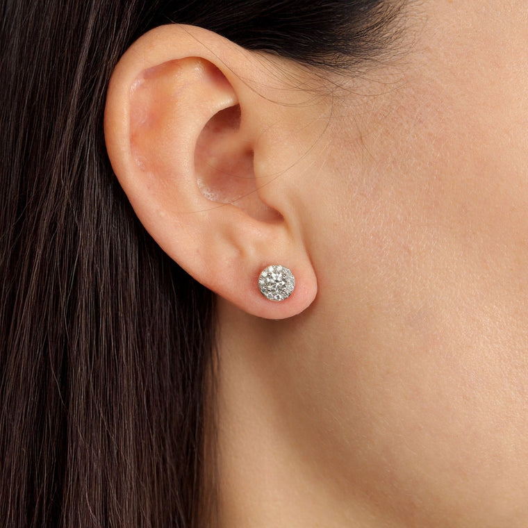 0.75 Carat Lab Grown Diamond Round Halo Stud Earrings for Women in 14k White Gold (G-H, VS2-SI1) Post With Friction Back 
