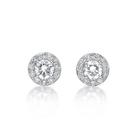 1.00 Carat Lab Grown Diamond Round Halo Stud Earrings for Women in 14k White Gold (G-H, SI1) Post With Friction Back 
