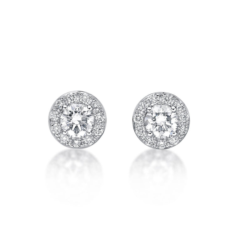 1.00 Carat Lab Grown Diamond Round Halo Stud Earrings for Women in 14k White Gold (G-H, SI1) Post With Friction Back 