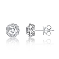 1.00 Carat Lab Grown Diamond Round Halo Stud Earrings for Women in 14k White Gold (G-H, SI1) Post With Friction Back 