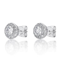 1.00 Carat Lab Grown Diamond Round Halo Stud Earrings for Women in 14k White Gold (G-H, SI1) Post With Friction Back 