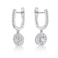 0.50 Carat Lab Grown Diamond Round Halo Dangle Earrings for Women in 14k White Gold (G-H, VS2-SI1) Hinged Hoop 