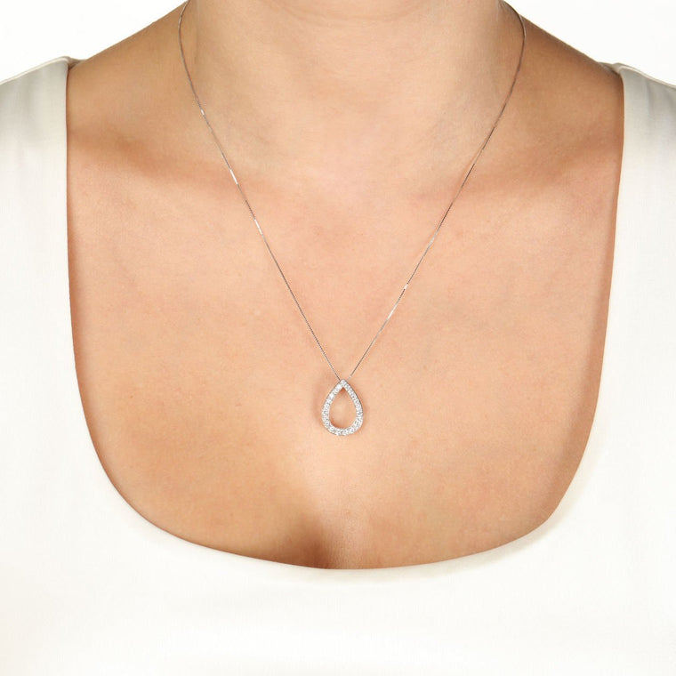0.50 Carat Lab Grown Diamond Teardrop Pendant Necklace for Women in 14k White Gold on 18 Inch Chain (G-H, SI1-SI2) Spring Ring 