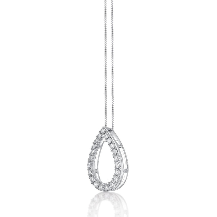 0.50 Carat Lab Grown Diamond Teardrop Pendant Necklace for Women in 14k White Gold on 18 Inch Chain (G-H, SI1-SI2) Spring Ring 