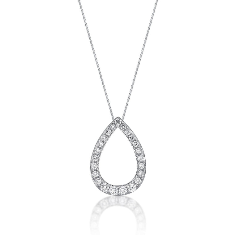 0.75 Carat Lab Grown Diamond Teardrop Pendant Necklace for Women in 14k White Gold on 18 Inch Chain (G-H, SI1-SI2) Spring Ring 