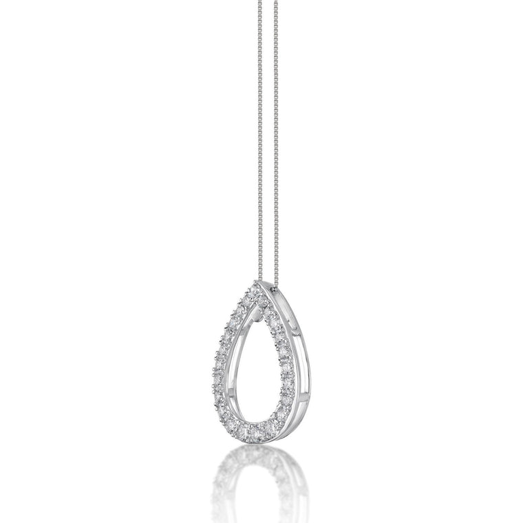 0.75 Carat Lab Grown Diamond Teardrop Pendant Necklace for Women in 14k White Gold on 18 Inch Chain (G-H, SI1-SI2) Spring Ring 