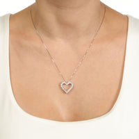 1.00 Carat Lab Grown Diamond Heart Pendant Necklace for Women in 14k White Gold on 18 Inch Chain (G-H, SI1-I2) Spring Ring 