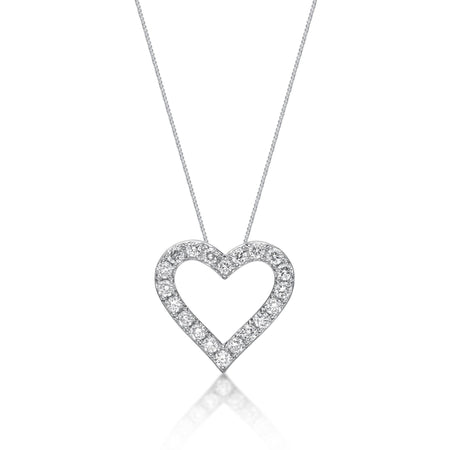 1.00 Carat Lab Grown Diamond Heart Pendant Necklace for Women in 14k White Gold on 18 Inch Chain (G-H, SI1-I2) Spring Ring 