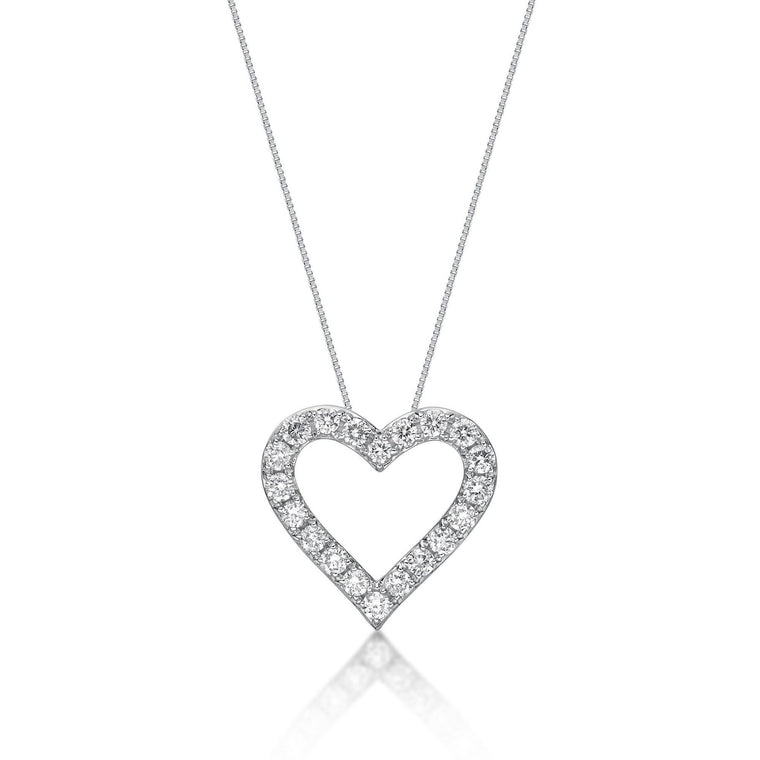 1.00 Carat Lab Grown Diamond Heart Pendant Necklace for Women in 14k White Gold on 18 Inch Chain (G-H, SI1-I2) Spring Ring 