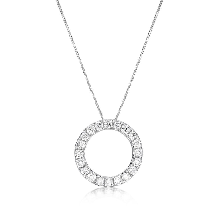 0.65 Carat Lab Grown Diamond Circle of Life Pendant Necklace for Women in 14k White Gold on 18 Inch Chain (G-H, SI1-SI2) Spring Ring 