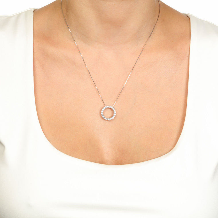 0.65 Carat Lab Grown Diamond Circle of Life Pendant Necklace for Women in 14k White Gold on 18 Inch Chain (G-H, SI1-SI2) Spring Ring 
