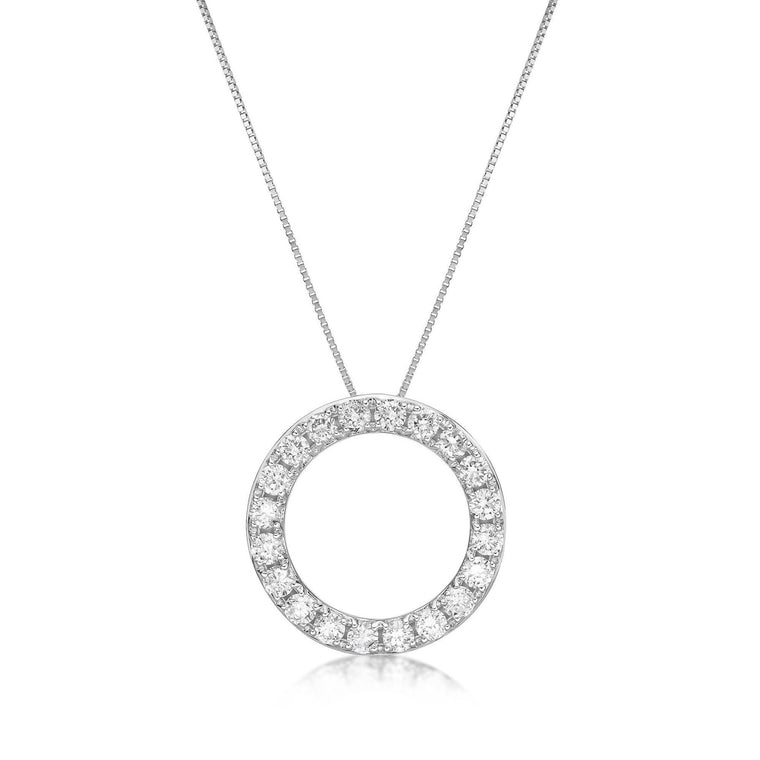 1.00 Carat Lab Grown Diamond Circle of Life Pendant Necklace for Women in 14k White Gold on 18 Inch Chain (G-H, I1-I2) Spring Ring 