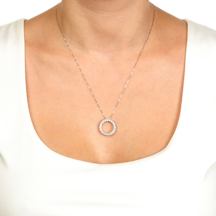 1.00 Carat Lab Grown Diamond Circle of Life Pendant Necklace for Women in 14k White Gold on 18 Inch Chain (G-H, I1-I2) Spring Ring 