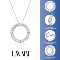 1.00 Carat Lab Grown Diamond Circle of Life Pendant Necklace for Women in 14k White Gold on 18 Inch Chain (G-H, I1-I2) Spring Ring 