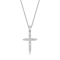 0.50 Carat Lab Grown Diamond Cross Pendant Necklace for Women in 14k White Gold on 18 Inch Chain (G-H, I1-I2) Spring Ring 