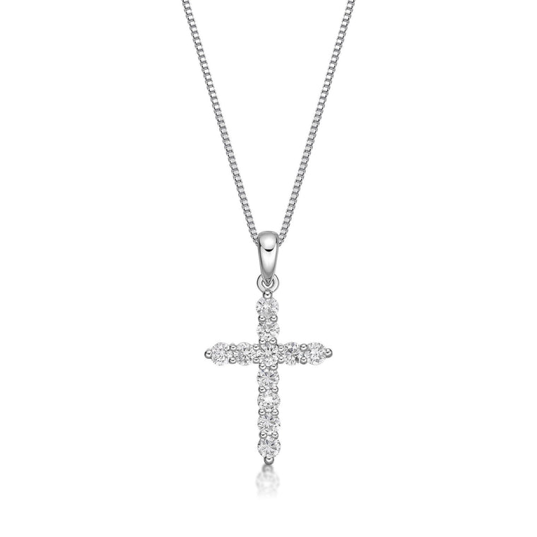 0.50 Carat Lab Grown Diamond Cross Pendant Necklace for Women in 14k White Gold on 18 Inch Chain (G-H, I1-I2) Spring Ring 