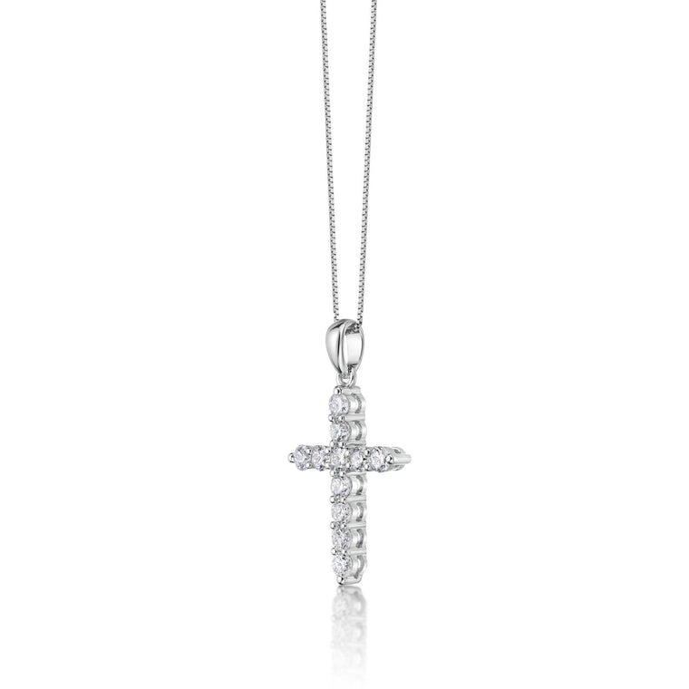 0.50 Carat Lab Grown Diamond Cross Pendant Necklace for Women in 14k White Gold on 18 Inch Chain (G-H, I1-I2) Spring Ring 