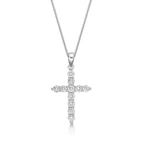 1.00 Carat Lab Grown Diamond Cross Pendant Necklace for Women in 14k White Gold on 18 Inch Chain (G-H, I2-I3) Spring Ring 