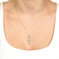 1.00 Carat Lab Grown Diamond Cross Pendant Necklace for Women in 14k White Gold on 18 Inch Chain (G-H, I2-I3) Spring Ring 