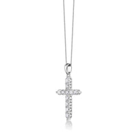 1.00 Carat Lab Grown Diamond Cross Pendant Necklace for Women in 14k White Gold on 18 Inch Chain (G-H, I2-I3) Spring Ring 