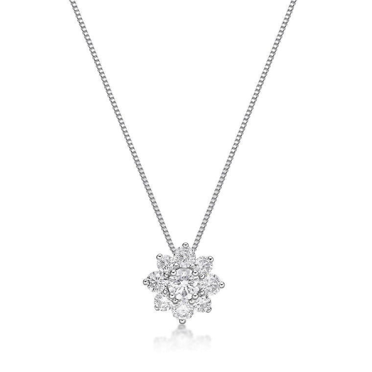 0.50 Carat Lab Grown Diamond Flower Pendant Necklace for Women in 14k White Gold on 18 Inch Chain (G-H, I1-I2) Spring Ring 