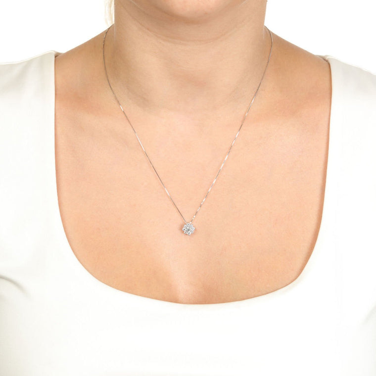 0.50 Carat Lab Grown Diamond Flower Pendant Necklace for Women in 14k White Gold on 18 Inch Chain (G-H, I1-I2) Spring Ring 