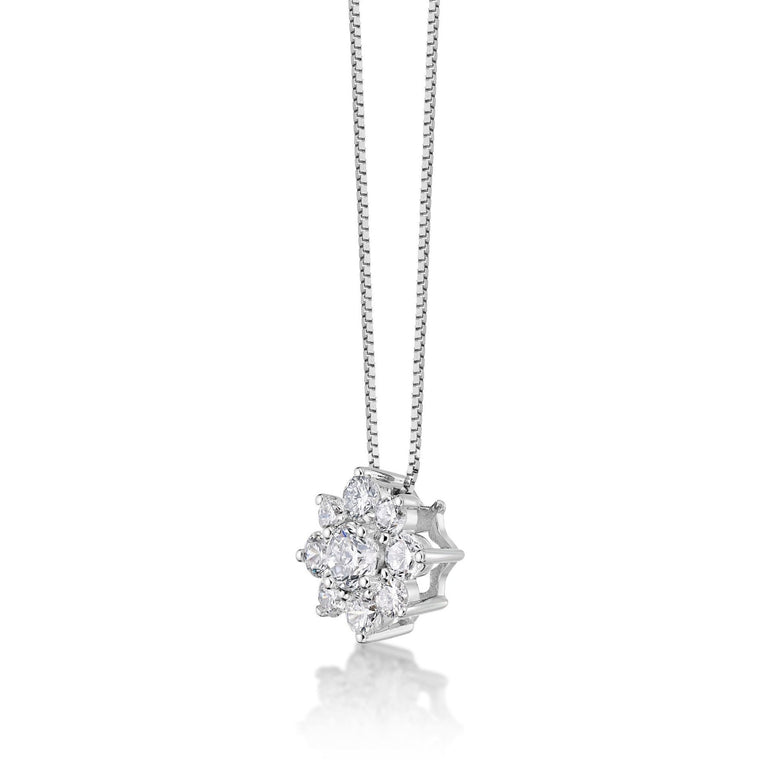 0.50 Carat Lab Grown Diamond Flower Pendant Necklace for Women in 14k White Gold on 18 Inch Chain (G-H, I1-I2) Spring Ring 