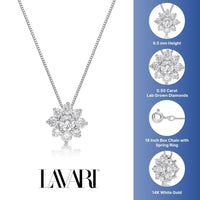 0.50 Carat Lab Grown Diamond Flower Pendant Necklace for Women in 14k White Gold on 18 Inch Chain (G-H, I1-I2) Spring Ring 