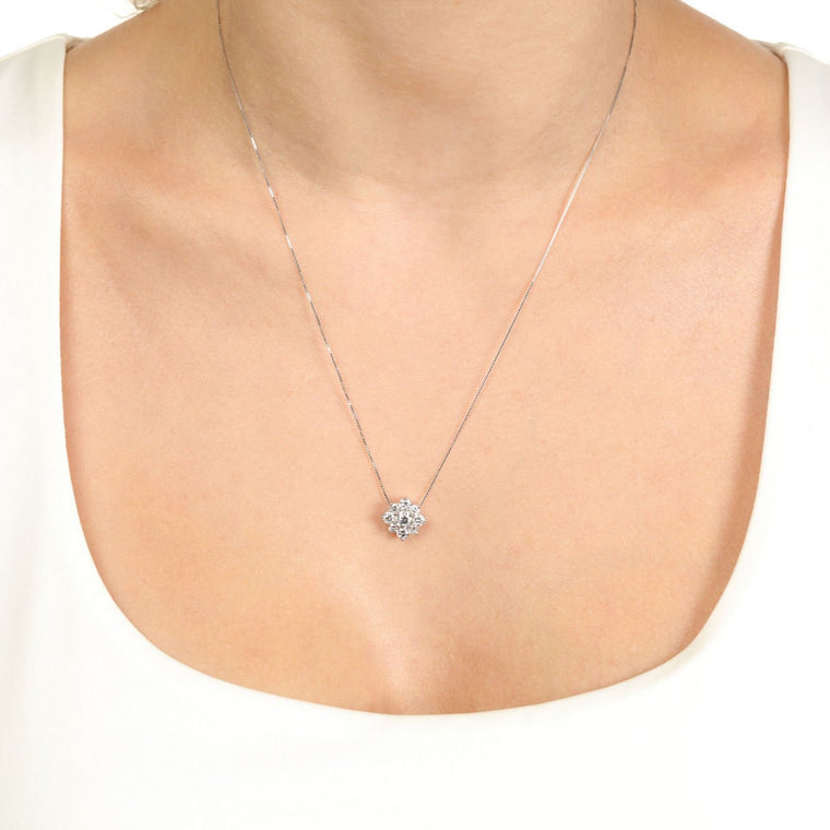 1.00 Carat Lab Grown Diamond Flower Pendant Necklace for Women in 14k White Gold on 18 Inch Chain (G-H, I1-I2) Spring Ring 