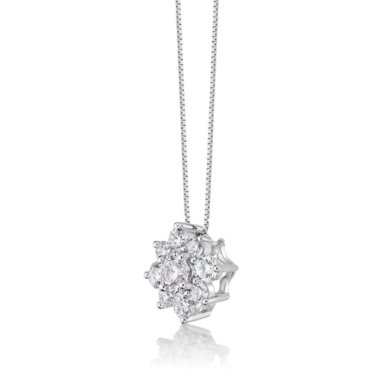 1.00 Carat Lab Grown Diamond Flower Pendant Necklace for Women in 14k White Gold on 18 Inch Chain (G-H, I1-I2) Spring Ring 