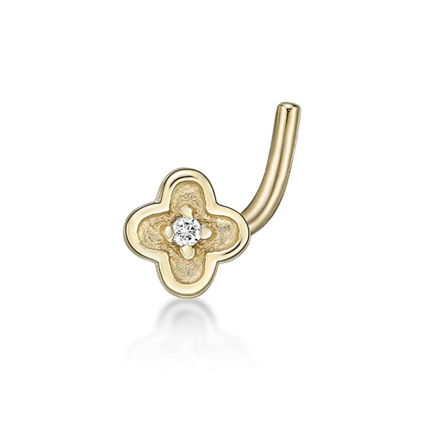10K Gold Flower Screw Cubic Zirconia Nose Ring - 20G