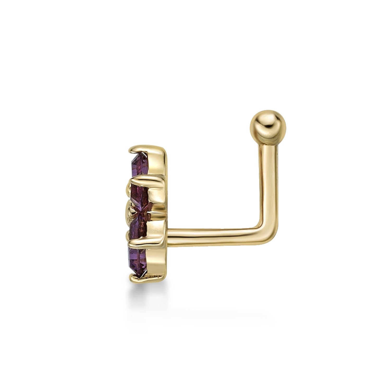 14K Swarovski Crystal L-Shaped Nose Ring - 20G