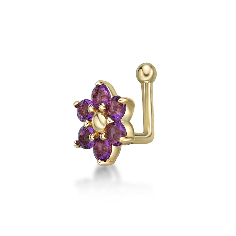 14K Swarovski Crystal L-Shaped Nose Ring - 20G