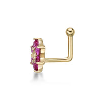 14K Swarovski Crystal L-Shaped Nose Ring - 20G