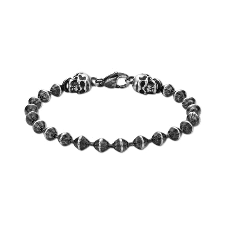 Beaded Skull Bracelet in Black Finish Stainless Steel