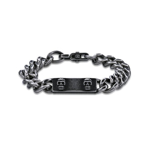 Skull ID Plate Bracelet in Black Finish Stainless Steel