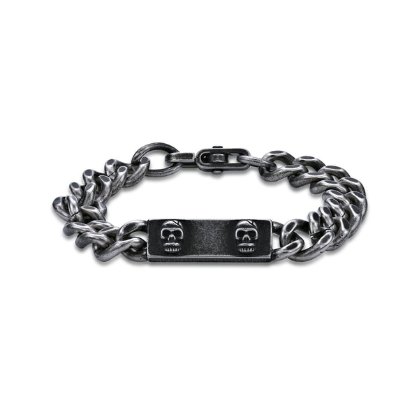 Skull ID Plate Bracelet in Black Finish Stainless Steel