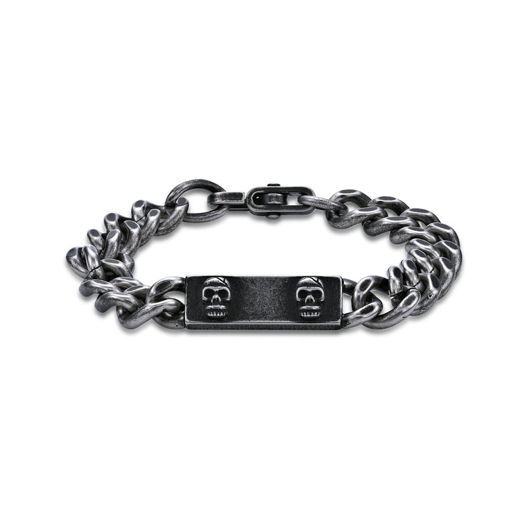 Skull ID Plate Bracelet in Black Finish Stainless Steel