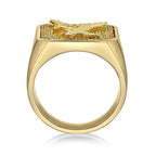 Eagle Signet Ring with Cubic Zirconia in Gold-Tone Ion-Plated Stainless Steel