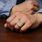 Eagle Signet Ring with Cubic Zirconia in Gold-Tone Ion-Plated Stainless Steel