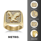Eagle Signet Ring with Cubic Zirconia in Gold-Tone Ion-Plated Stainless Steel