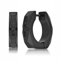 Faceted Cross Hoop Earring in Black Ion Plated Stainless Steel