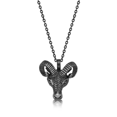 Ram Head Pendant in Matte Gray Ion Plated Stainless Steel