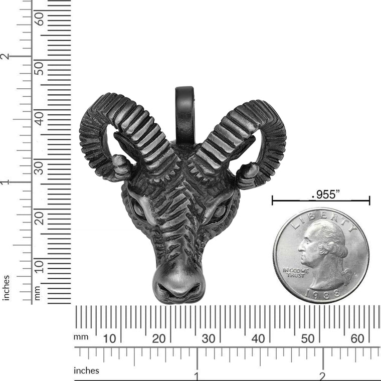 Ram Head Pendant in Matte Gray Ion Plated Stainless Steel
