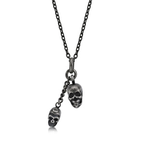 Father Son Skull Necklace in Antique Ion Plated Stainless Steel