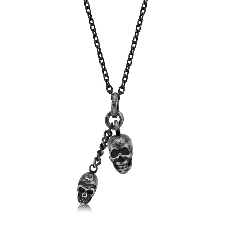 Father Son Skull Necklace in Antique Ion Plated Stainless Steel
