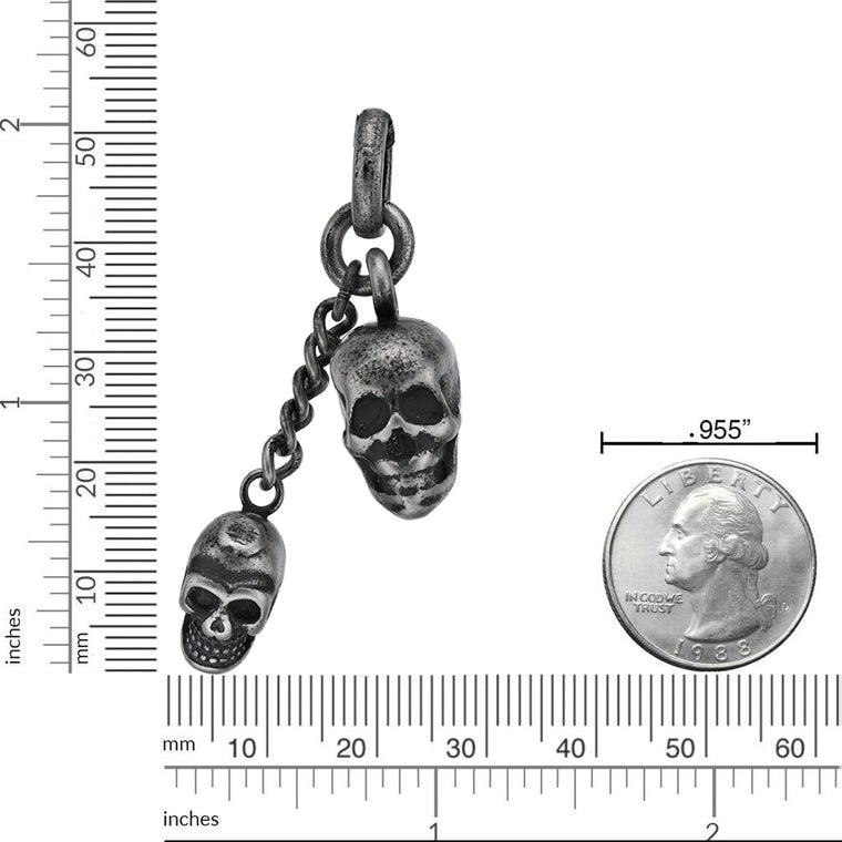 Father Son Skull Necklace in Antique Ion Plated Stainless Steel