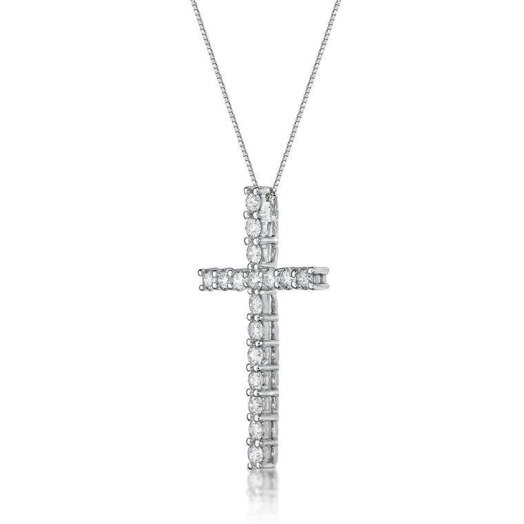 1.00 Carat Lab Grown Diamond Cross Pendant Necklace for Women in 10k White Gold on 18 Inch Box Chain (G-H, VS2-SI1) Spring Ring 