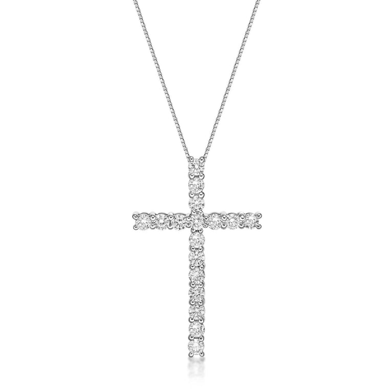 1.00 Carat Lab Grown Diamond Cross Pendant Necklace for Women in 10k White Gold on 18 Inch Box Chain (G-H, VS2-SI1) Spring Ring 